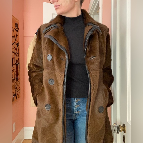 Derek Lam Brown Double-Breasted Women's Fur and Leather Car Coat sz 4 - Picture 15 of 15